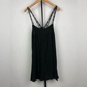 Quicksilver Black Crinkle Lace Strap Mini Dress Blouse with Pockets